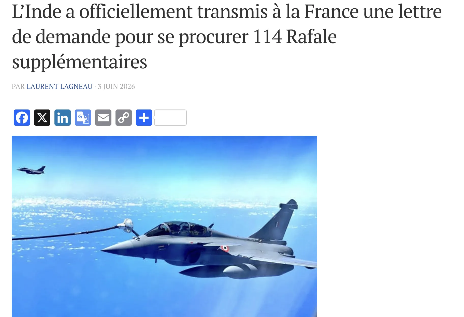 Индия намерена приобрести ещё 114 французских истребителей Rafale