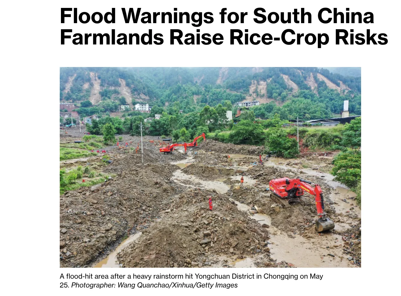 China has been warned of heavy rains and the threat of flooding in rice fields — Bloomberg