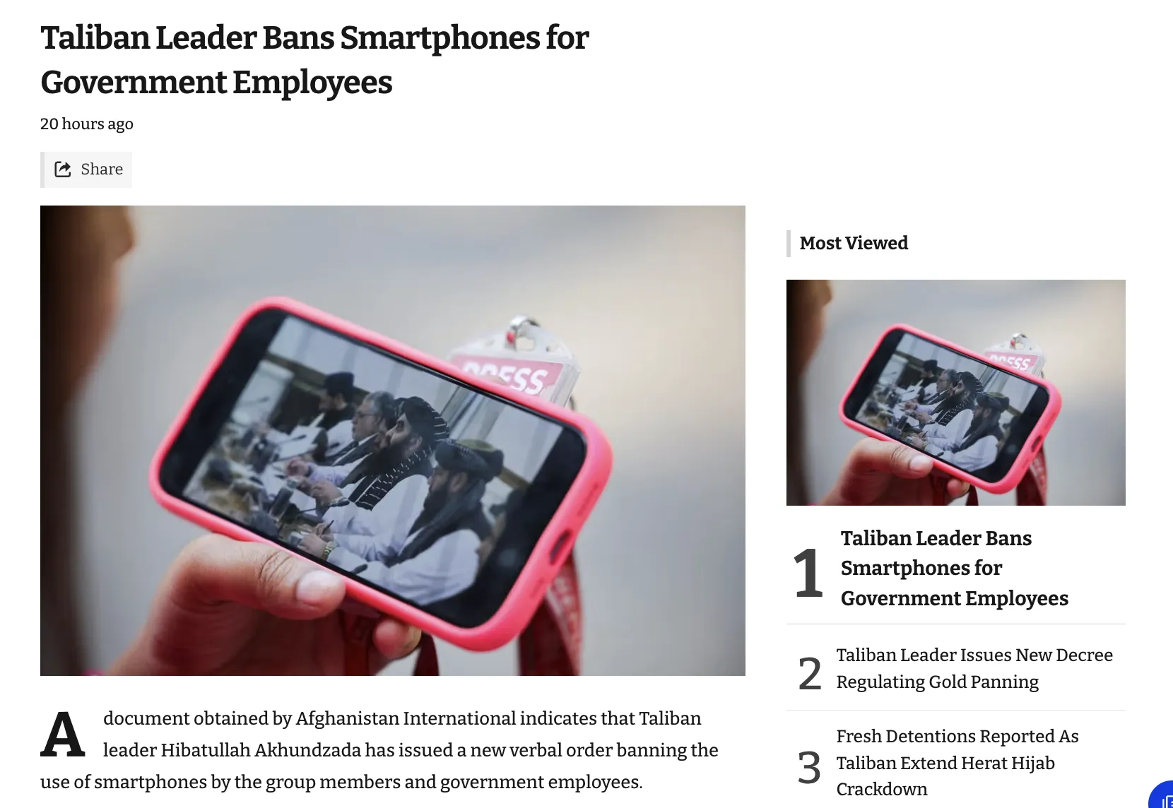 Smartphone use has been partially banned in Afghanistan — Afghanistan International