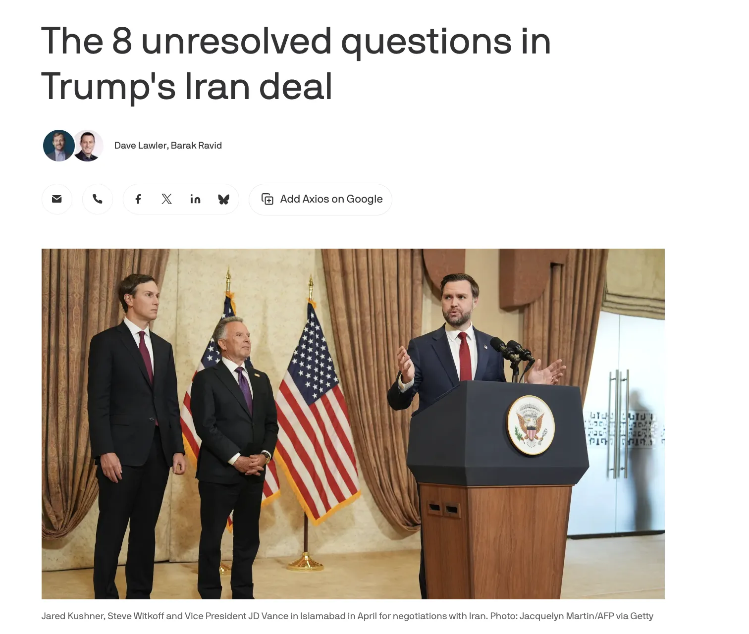 Трамп, Венс и спикер парламента Ирана подписали меморандум — Axios