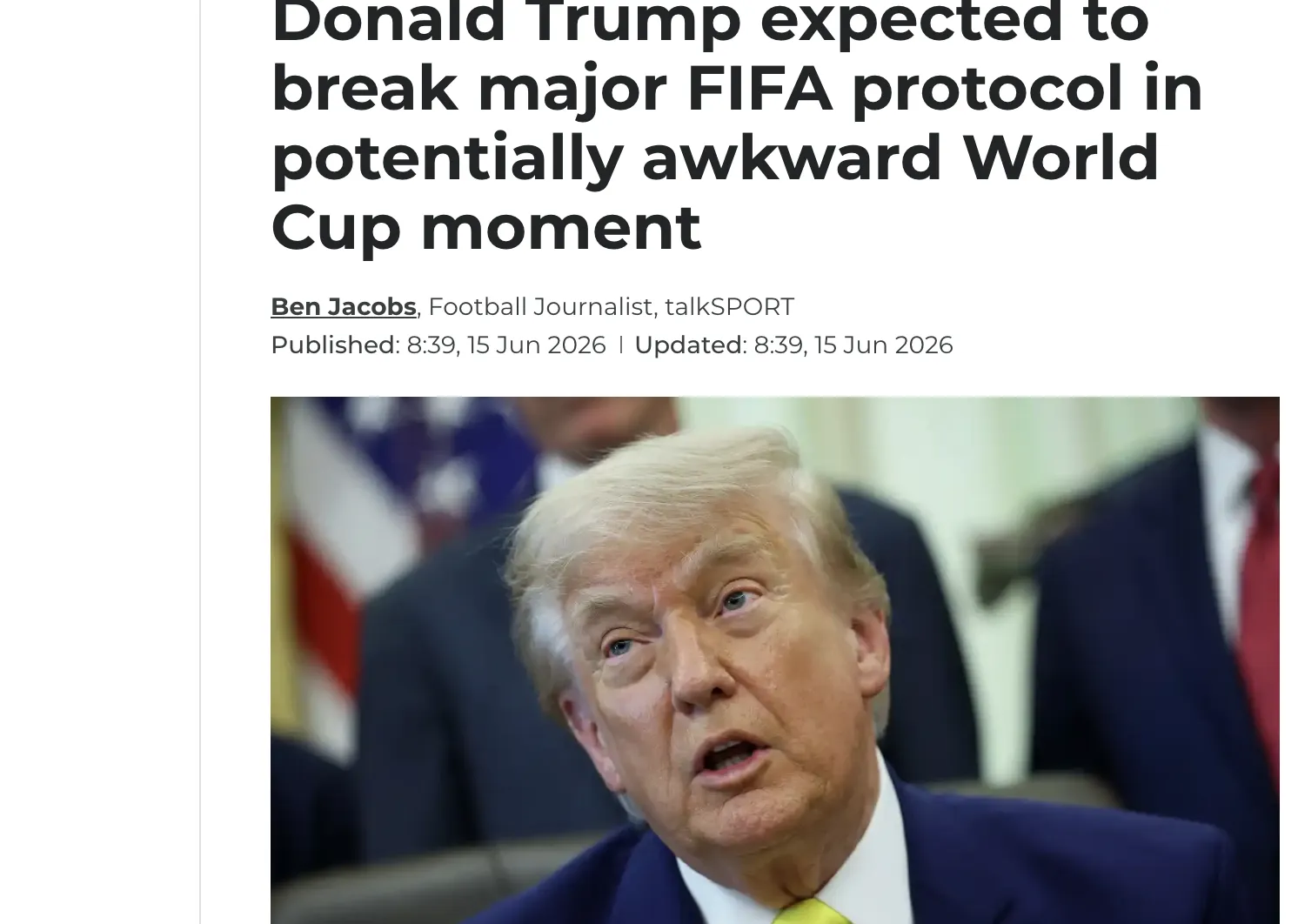 ФИФА может изменить протокол финала ЧМ-2026 ради Трампа