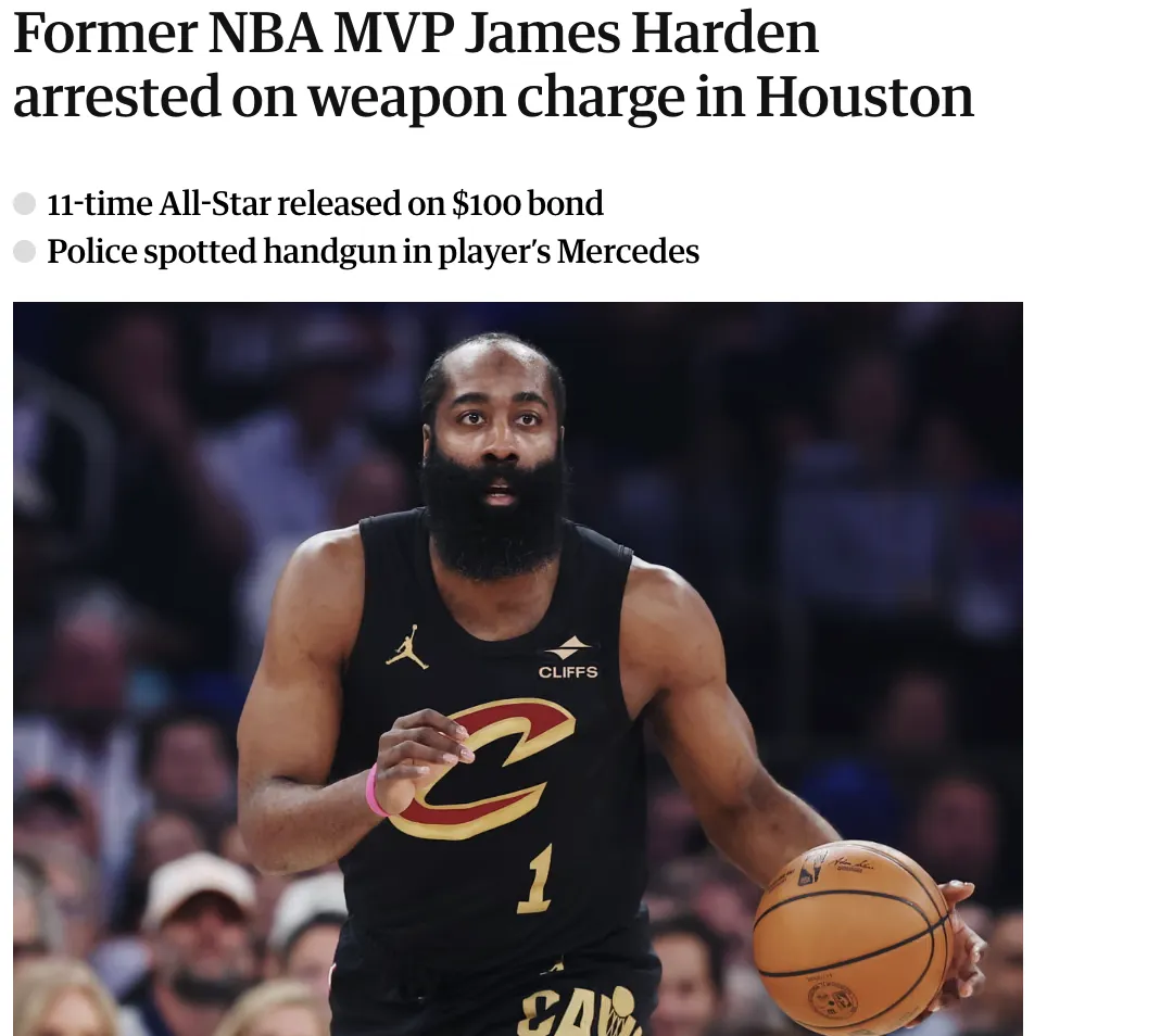 Basketball player James Harden was detained during a traffic incident