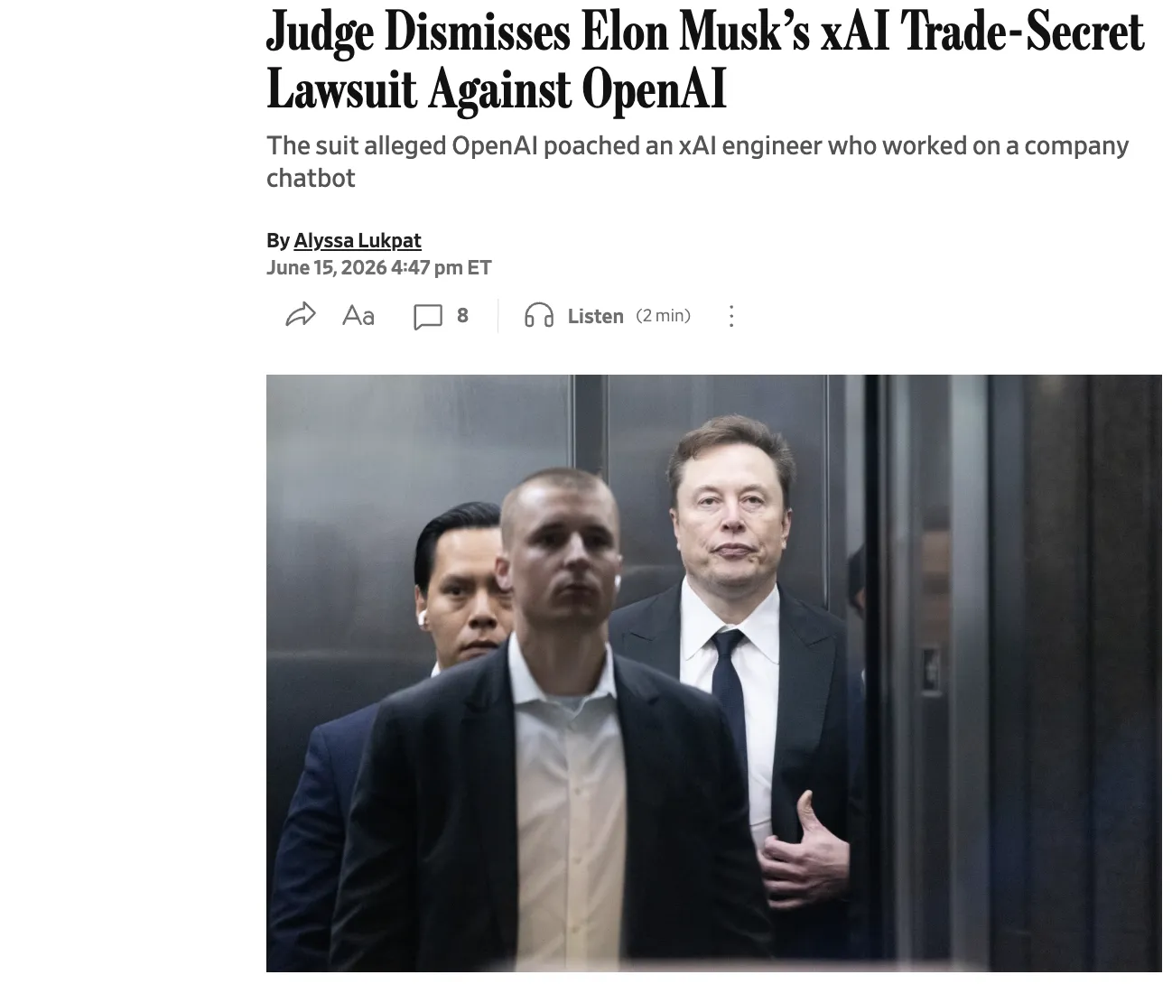 Court Dismisses Musk's Lawsuit Against OpenAI Due to the Absurdity of the Claims – WSJ,