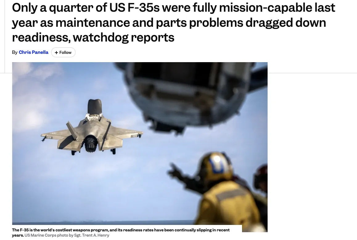 Only a quarter of the F-35s in the U.S. were fully operational — Business Insider