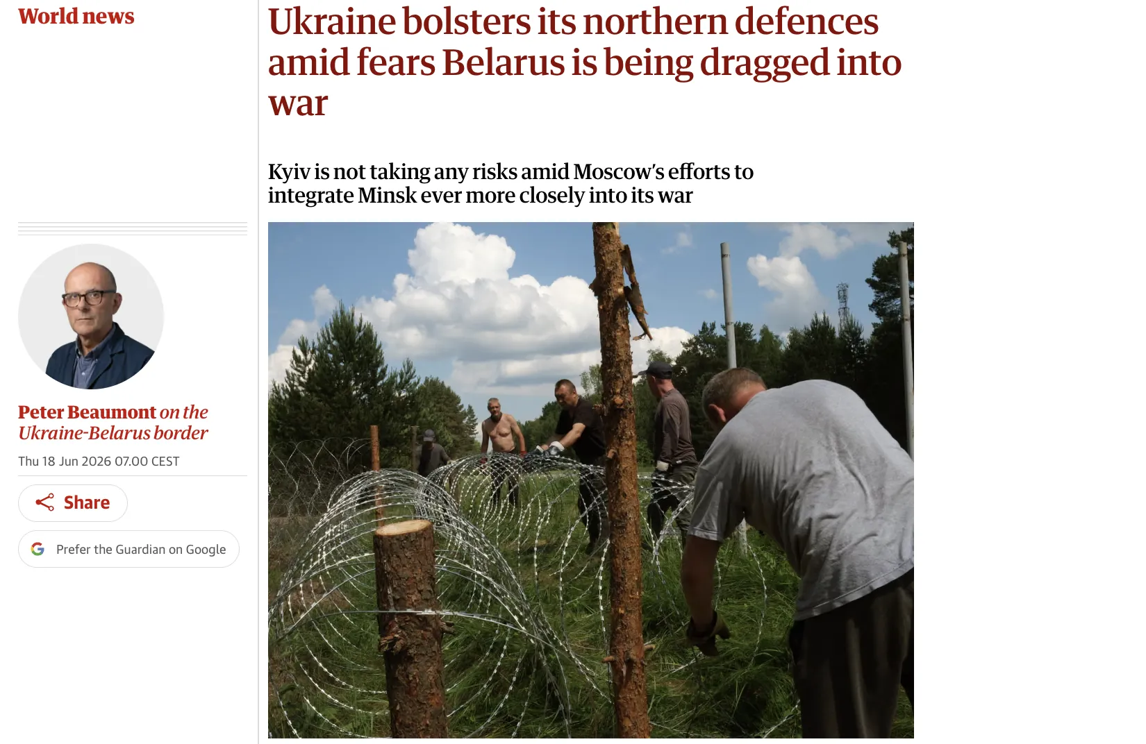 Україна посилює оборону на північному кордоні через ризик участі Білорусі у війні – The Guardian