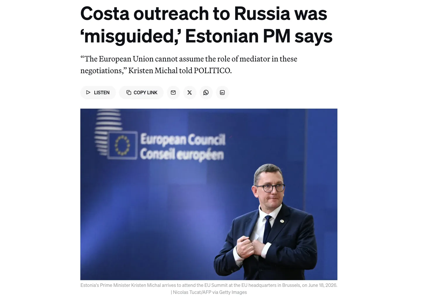Estonia's Prime Minister Criticized Attempts to Establish Contacts with Russia