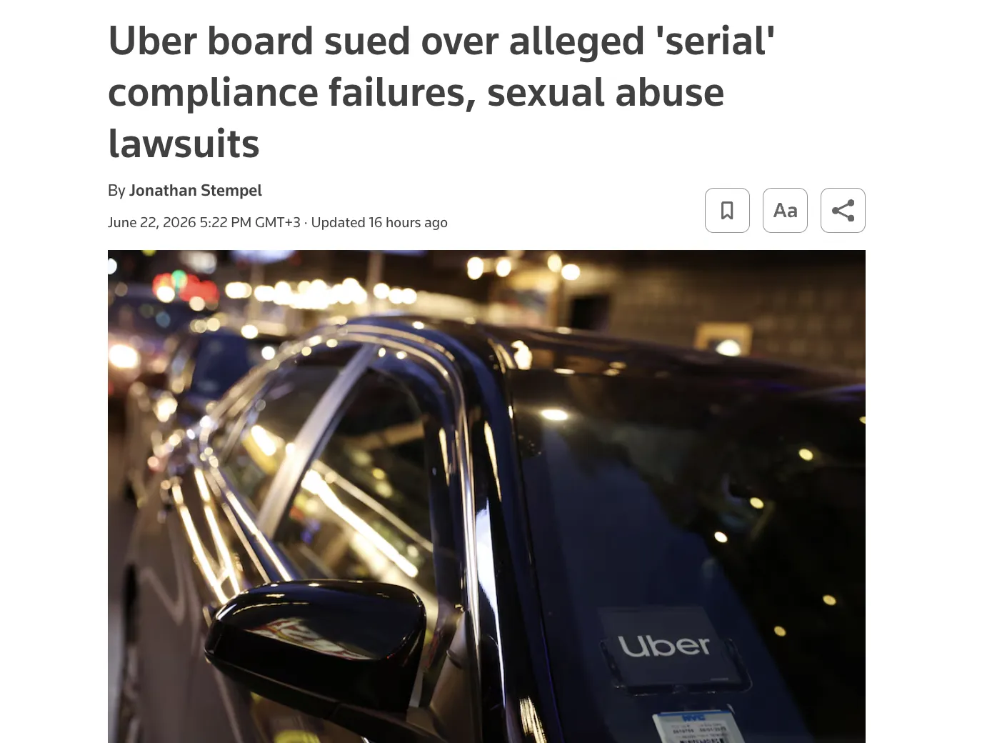Акционеры Uber подали в суд на руководство из-за проблем с безопасностью пассажиров