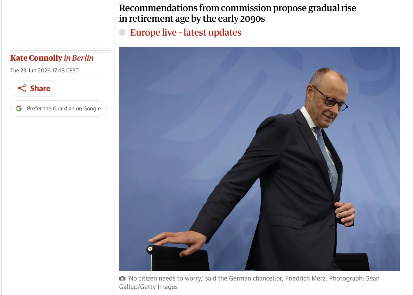 Мерц підтримав ідею підвищення пенсійного віку в Німеччині — The Guardian