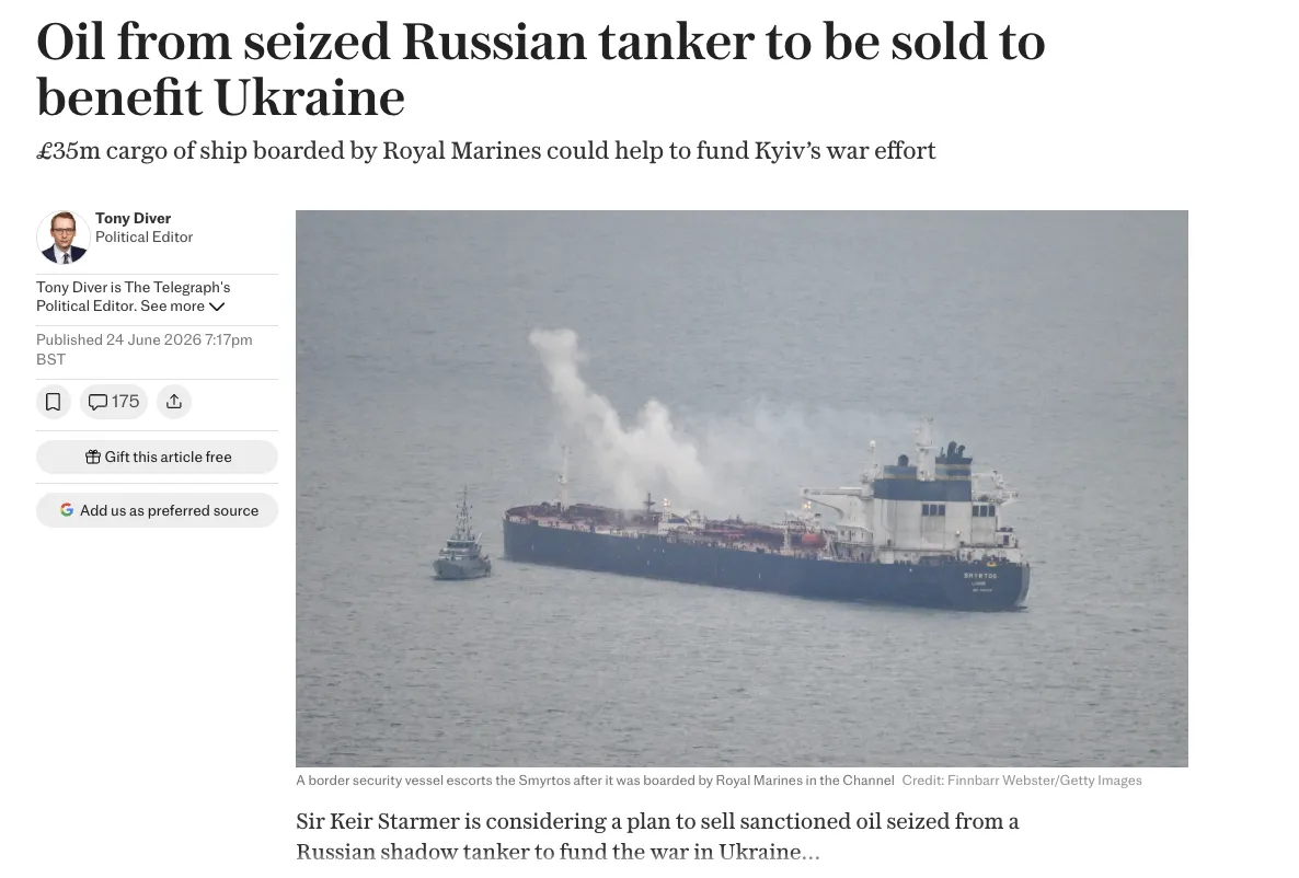Британія продасть нафту із російського танкера на користь України – The Telegraph