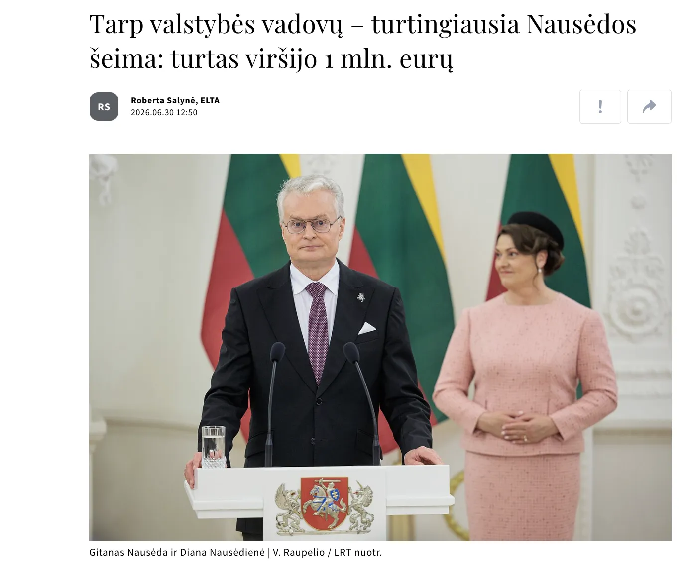 Родина президента Литви Науседи очолила рейтинг статків серед топпосадовців