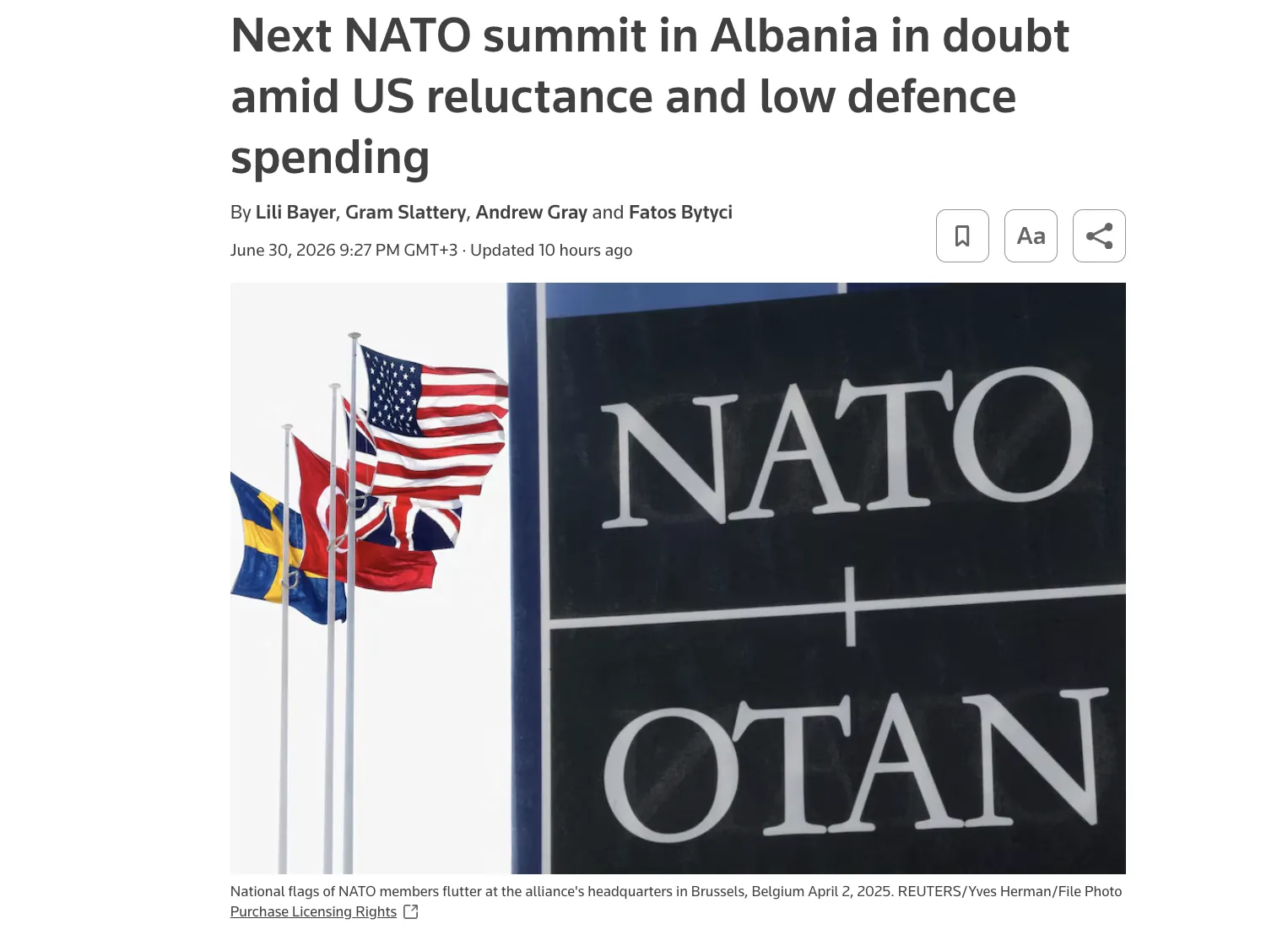 NATO Summit in Albania at Risk of Being Canceled – Reuters