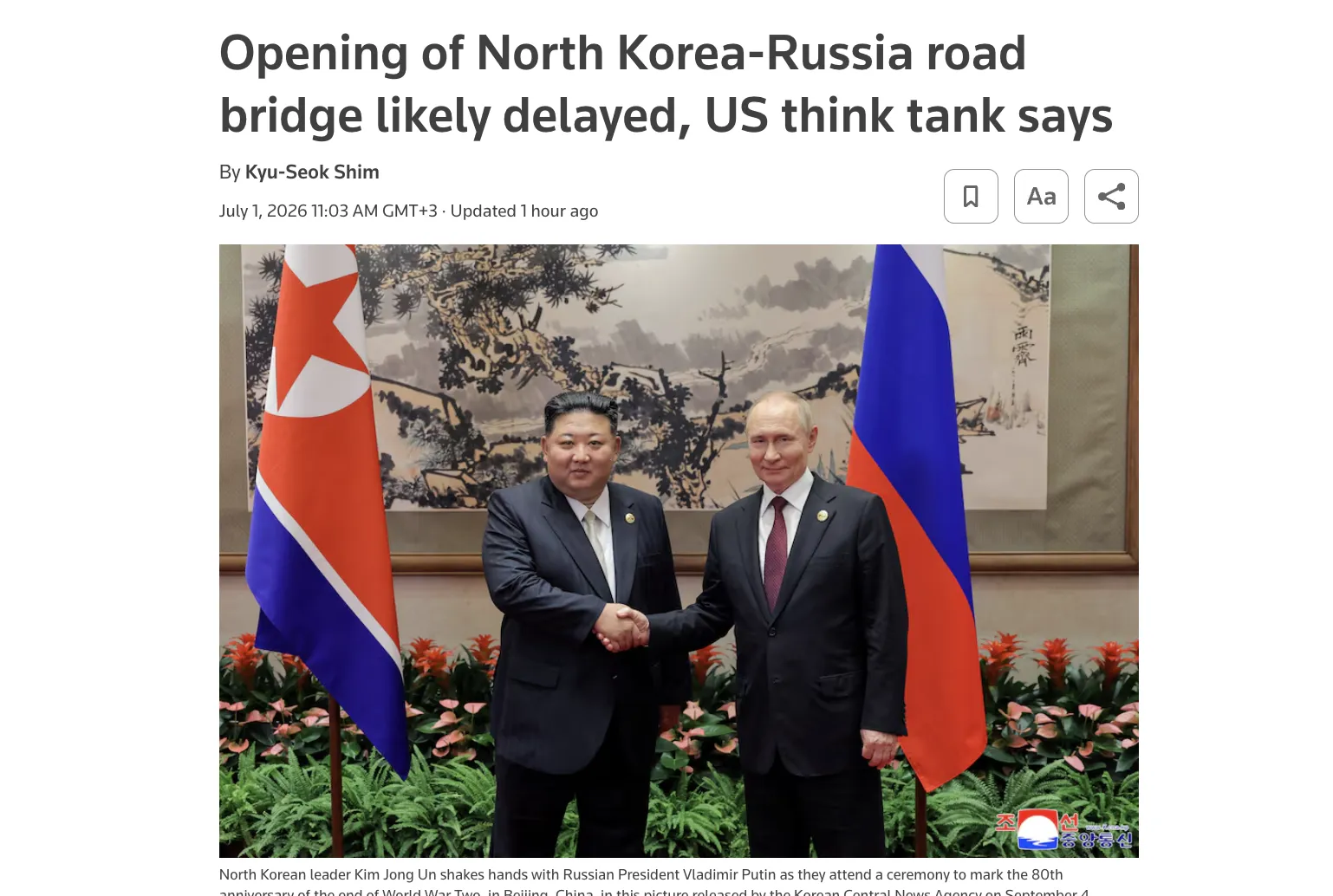 Russia and North Korea have postponed the opening of a road bridge due to problems — Bloomberg