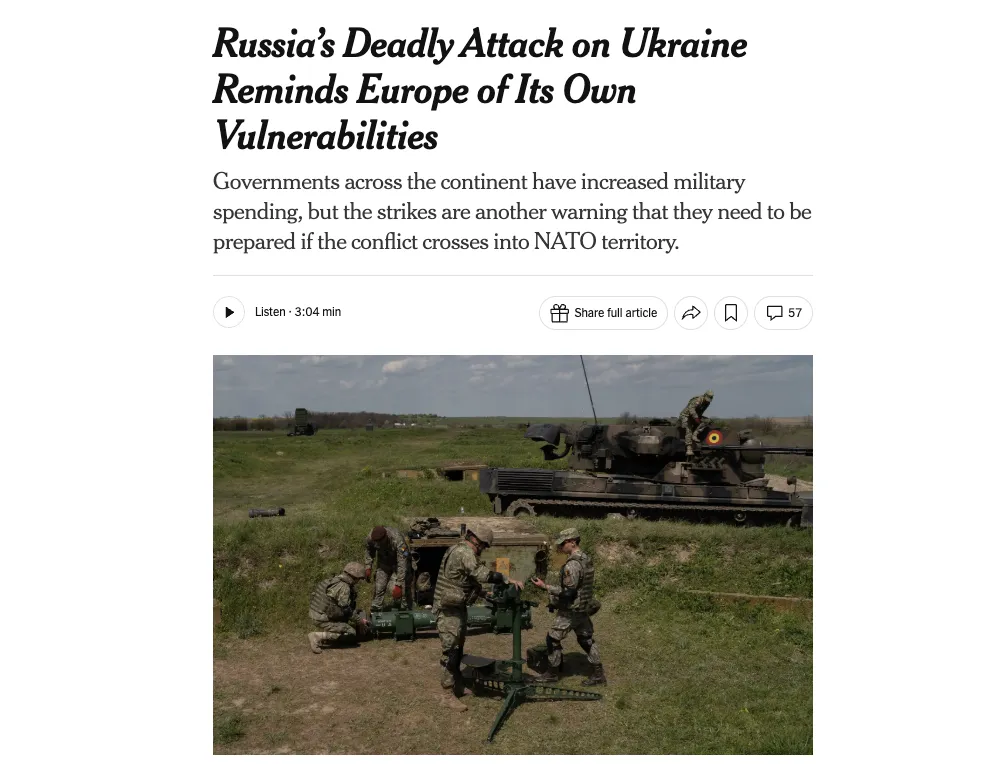Российские атаки на Украину напомнили Европе о её уязвимости — NYT