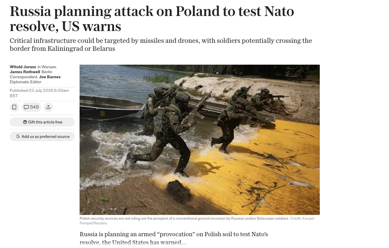 The U.S. has warned Poland of a possible Russian provocation – The Telegraph