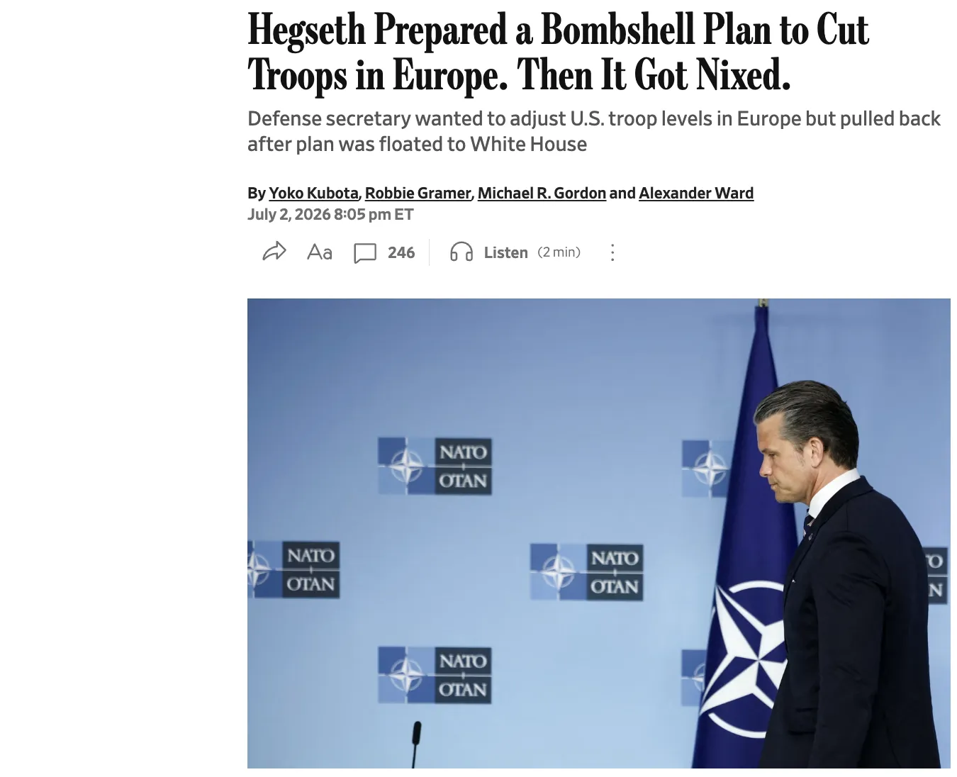 Белый дом приостановил сокращение американских войск в Европе — WSJ