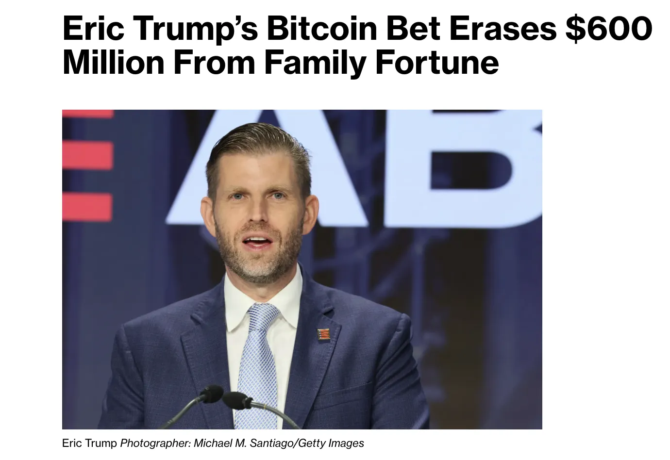 Ставка на криптовалюту обошлась Эрику Трампу более чем в $600 млн — Bloomberg