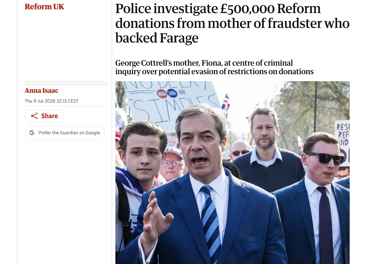 У Британії розслідують великі пожертви на користь партії Reform UK – The Guardian