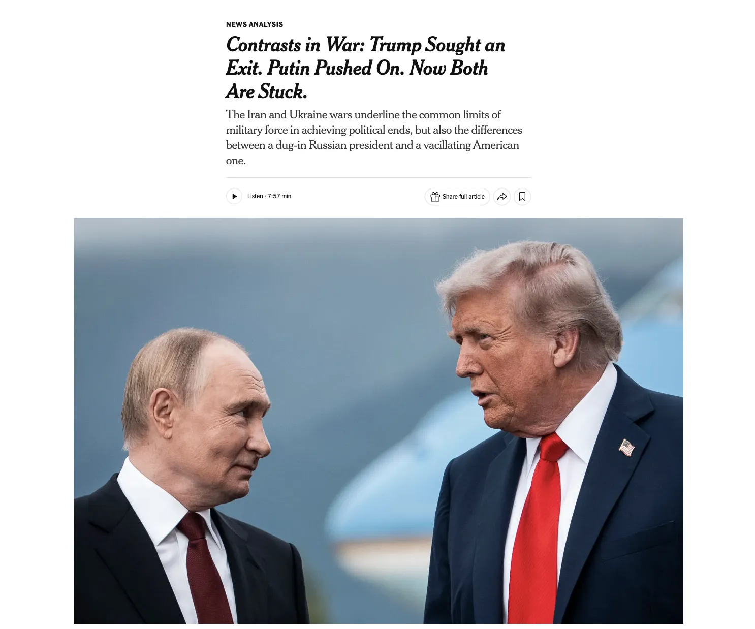 NYT объяснила, почему Путин не соглашается завершить войну