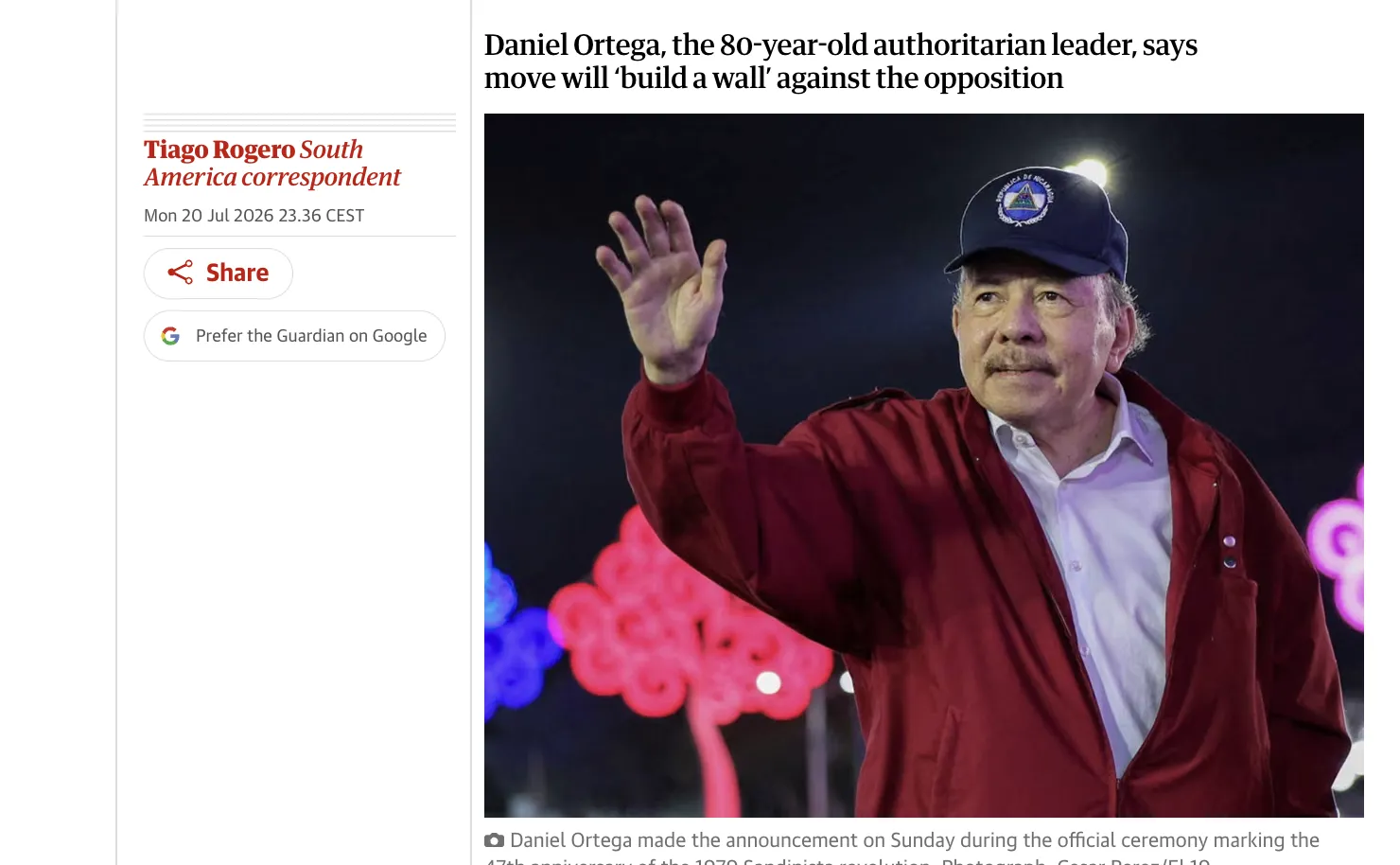 Ortega announced that Nicaragua would not hold elections