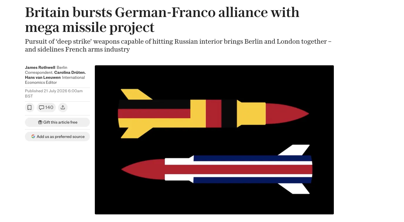 Британія та Німеччина таємно розробляють далекобійні ракети — The Telegraph