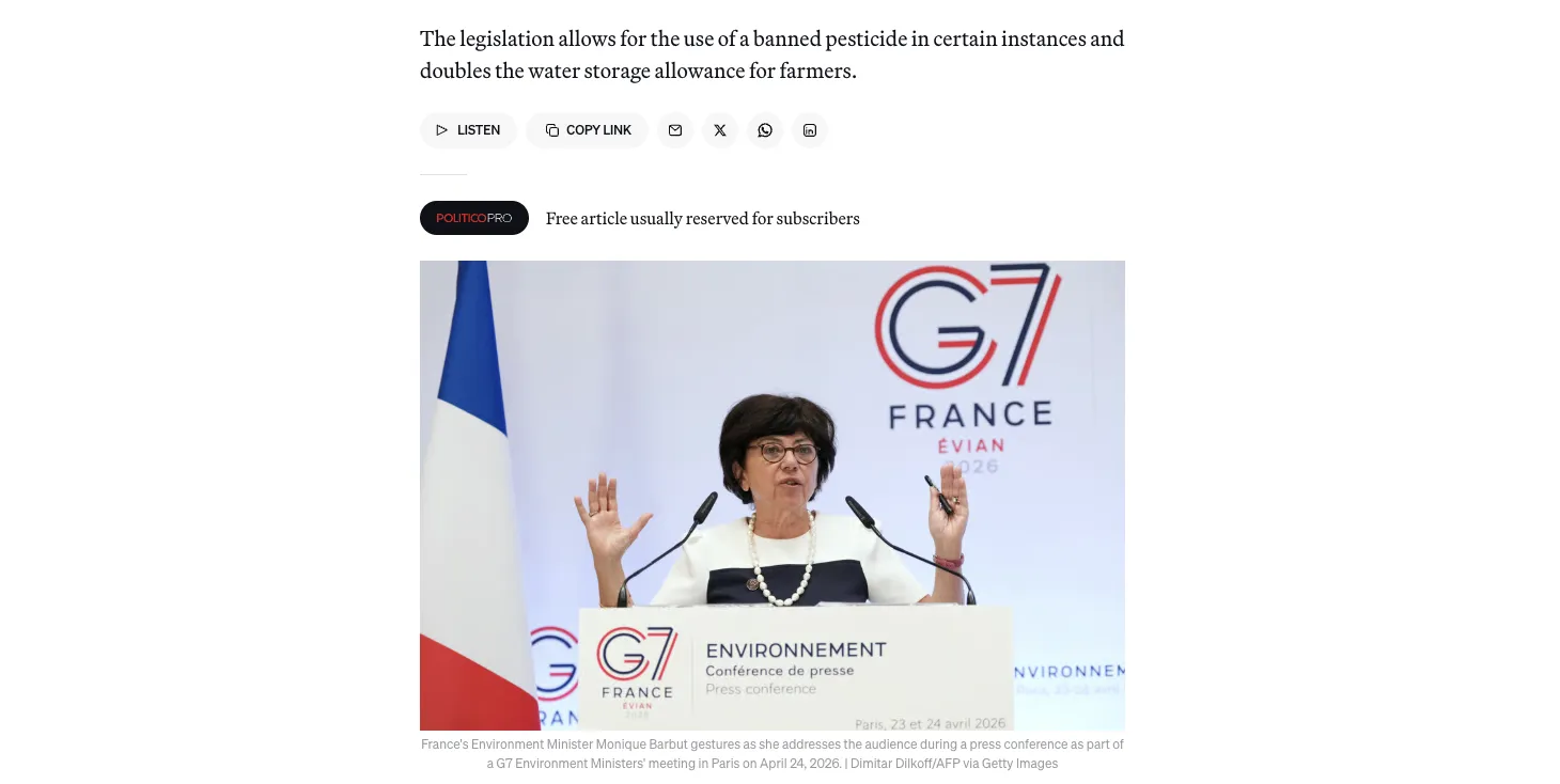 In France, a minister may resign over the farmers' bill — Politico