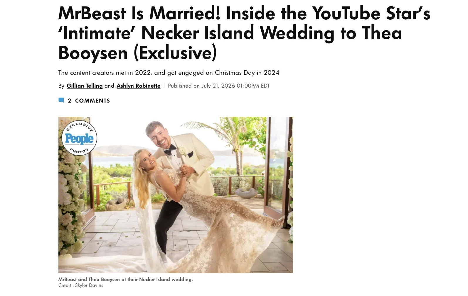 The world's most popular blogger, MrBeast, got married