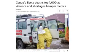 The death toll from the Ebola outbreak in the Congo has exceeded 1,000 — Reuters