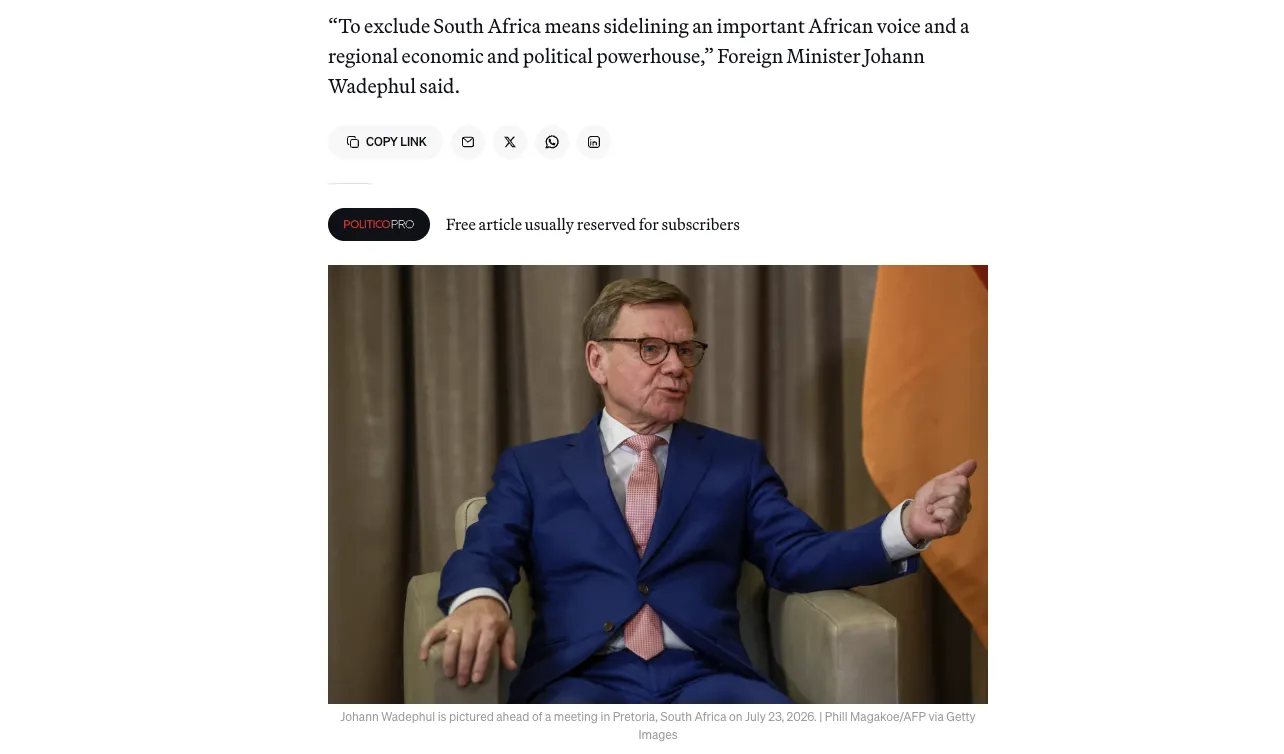 The German Foreign Minister spoke out against Trump's idea to exclude South Africa from the G20 summit