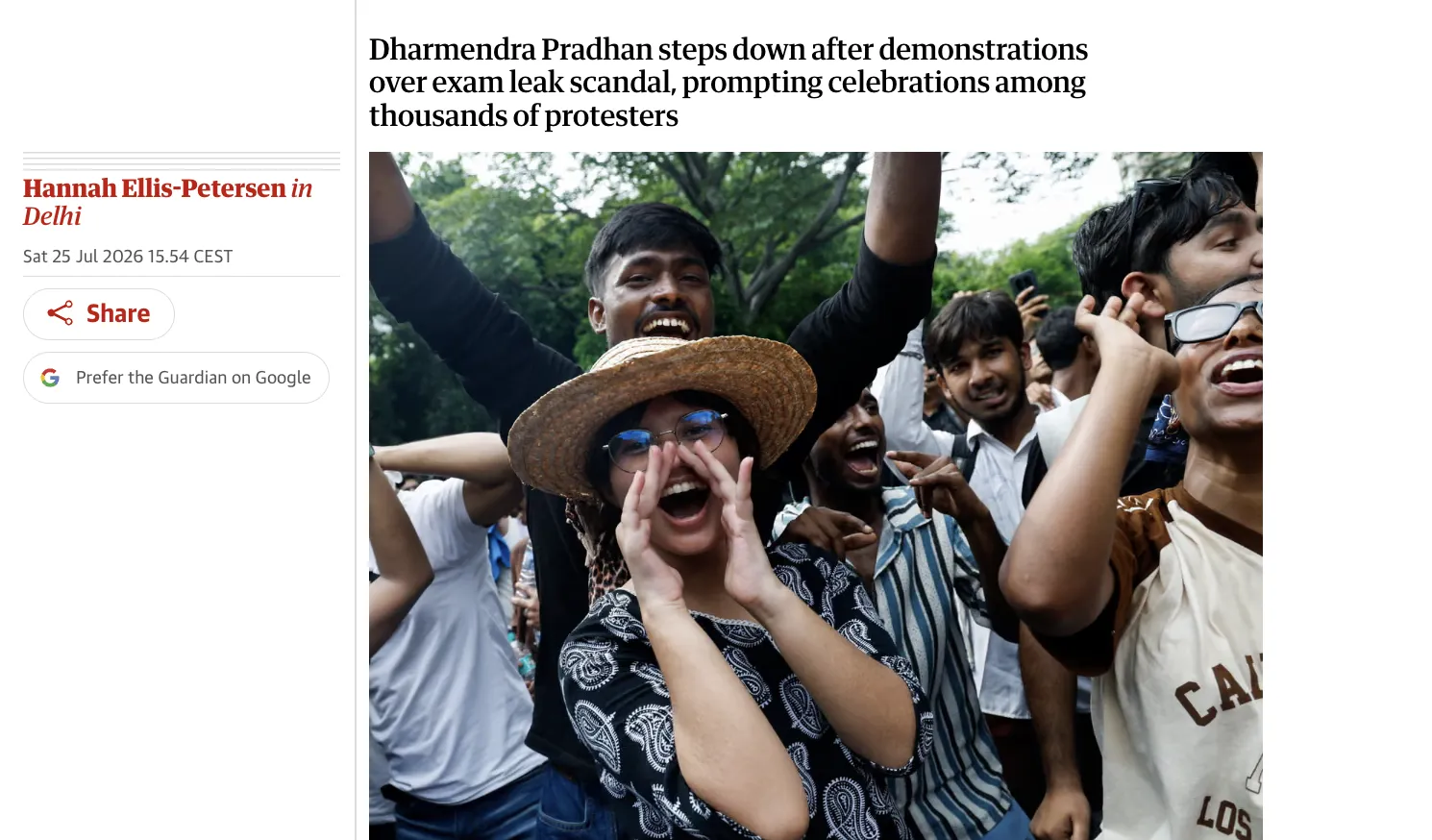 India's Minister of Education Resigned Following Large-Scale Student Protests
