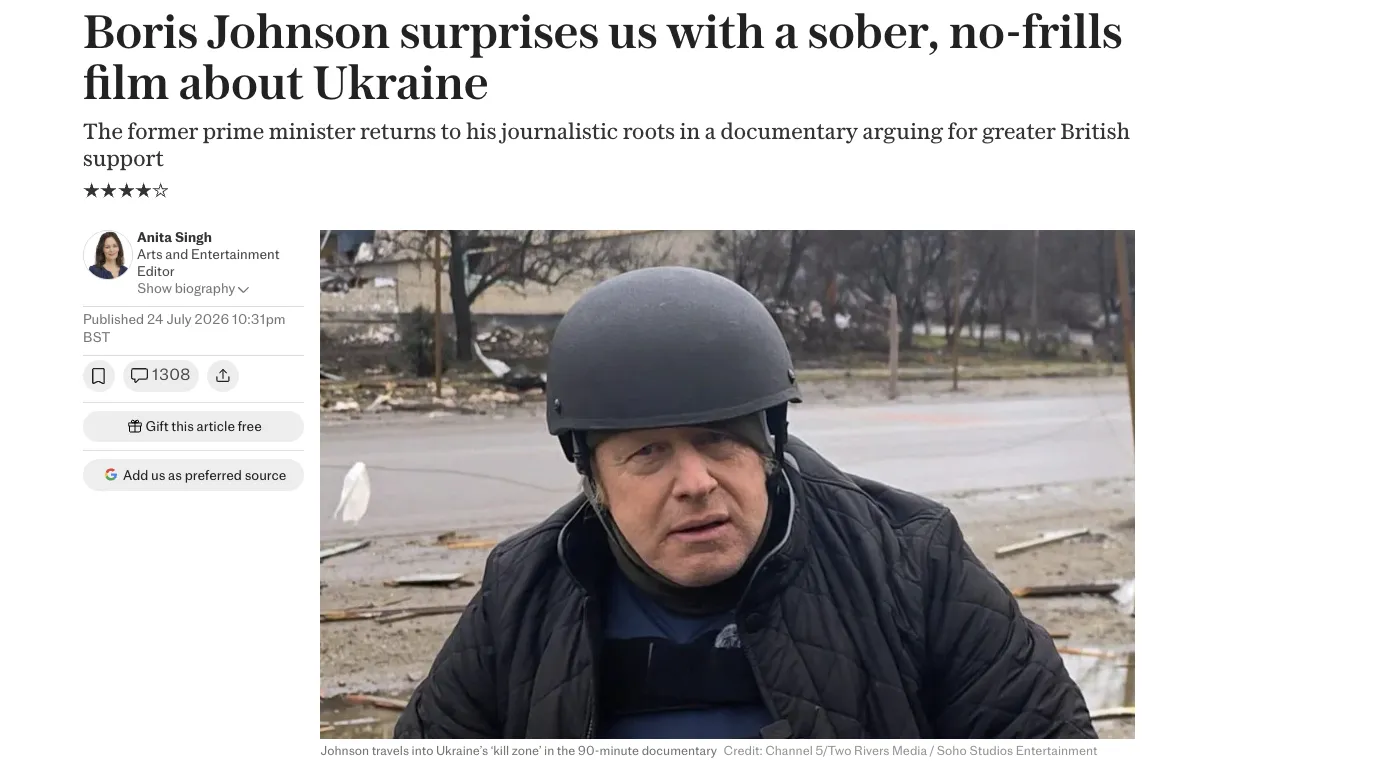 Борис Джонсон тайно побывал на фронте в Украине для съемок фильма — The Telegraph