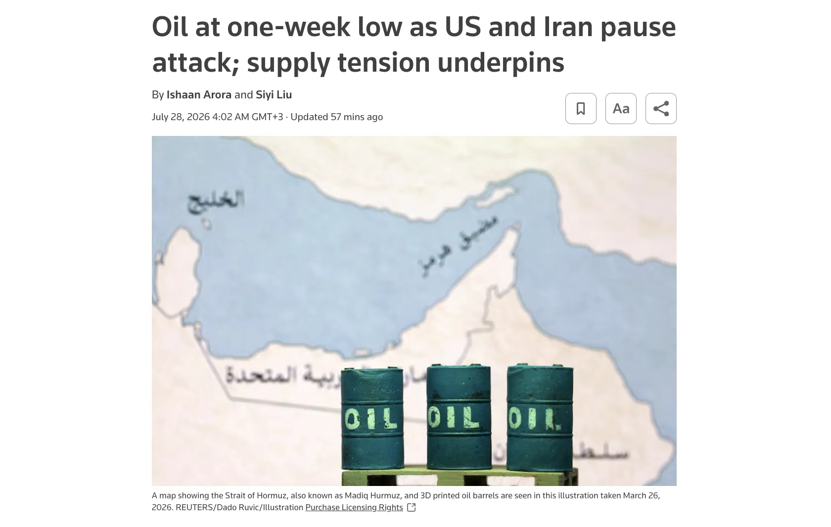 Oil prices are falling as tensions between the U.S. and Iran ease — Reuters