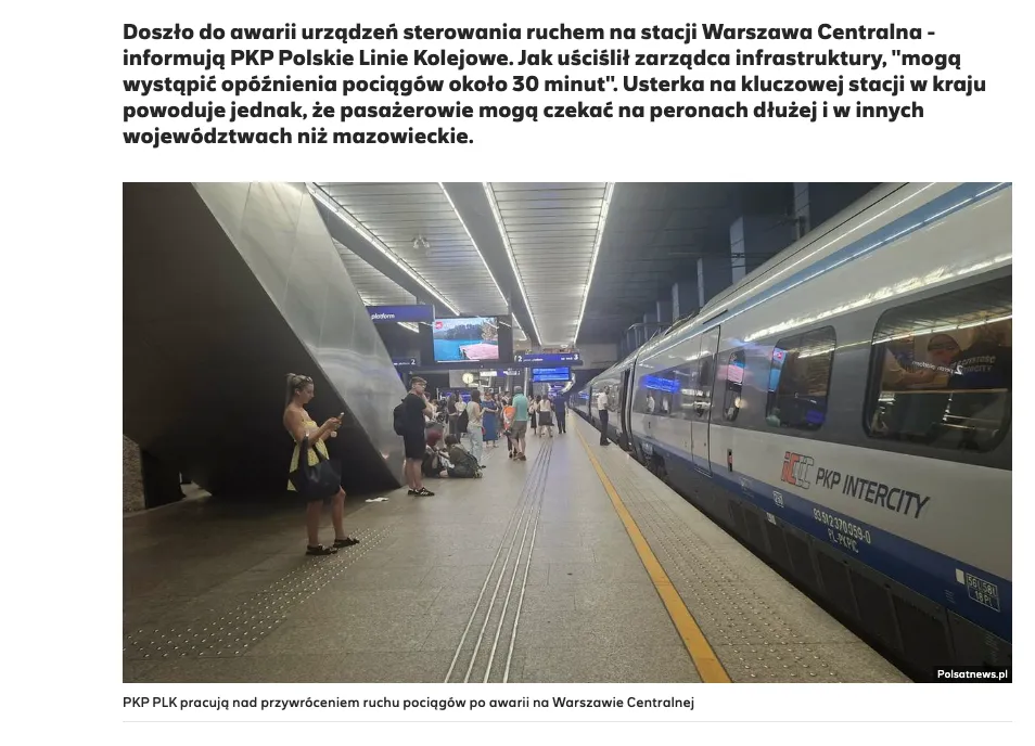 Train service in Poland has been disrupted due to an accident at the Warsaw Central Station
