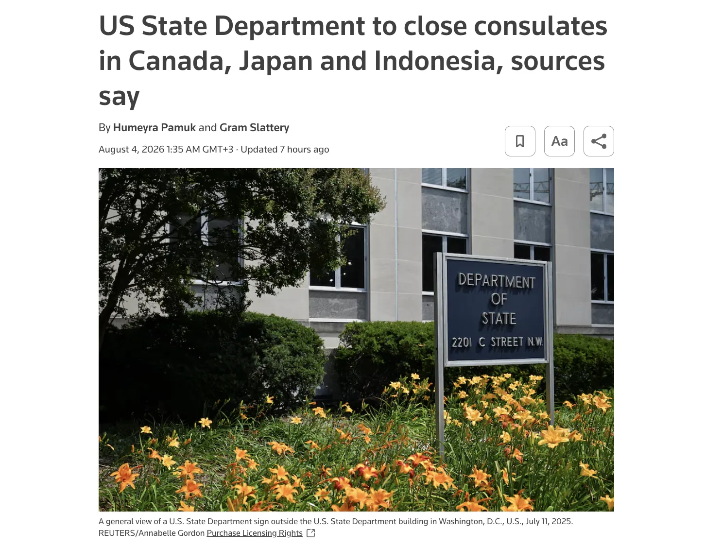 США планируют закрыть сразу пять зарубежных дипломатических представительств — Reuters