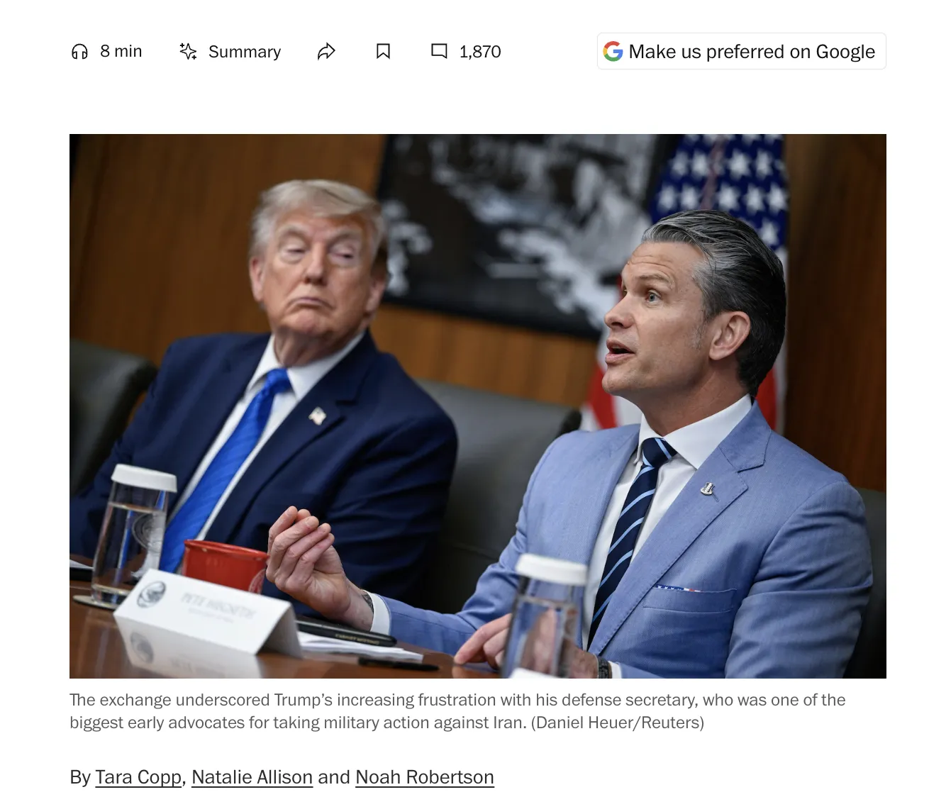 A conflict has arisen between Trump and Hegset over the missile shortage in the U.S. — WP