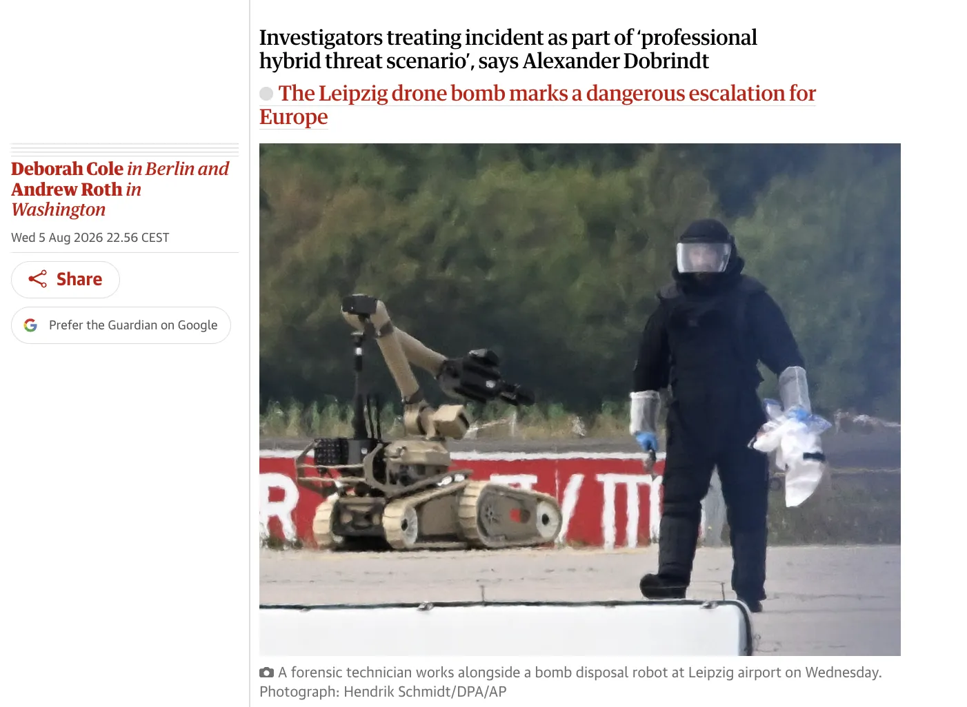 В Германии объявили о введении нового уровня опасности после инцидента с дроном в аэропорту — The Guardian