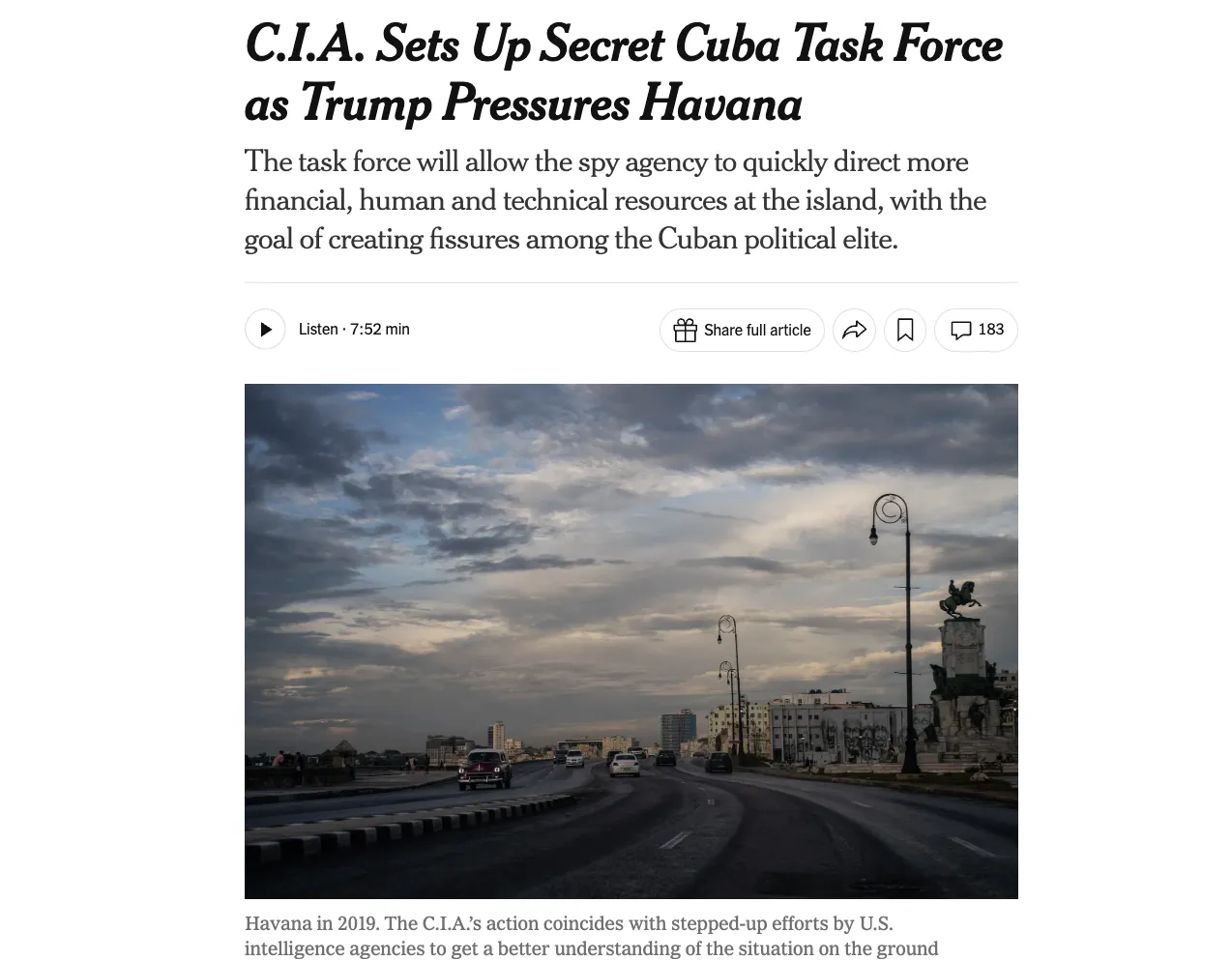 ЦРУ тайно создало оперативную группу по Кубе — NYT