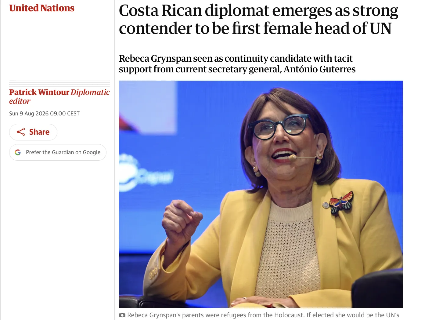 Дипломат из Коста-Рики может стать новым генеральным секретарем ООН — The Guardian