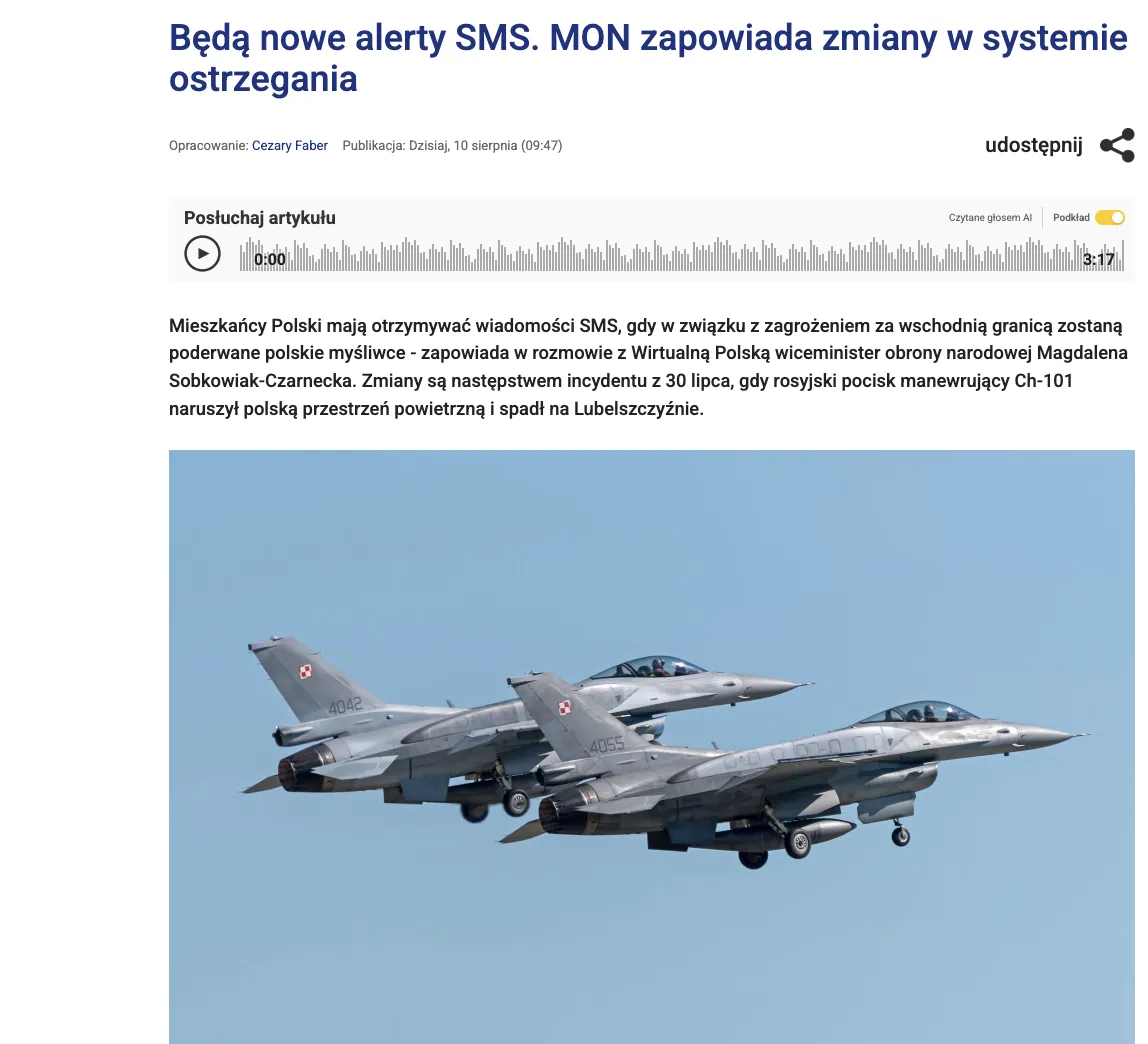 Poland will warn its citizens when fighter jets are scrambled during Russian attacks on Ukraine