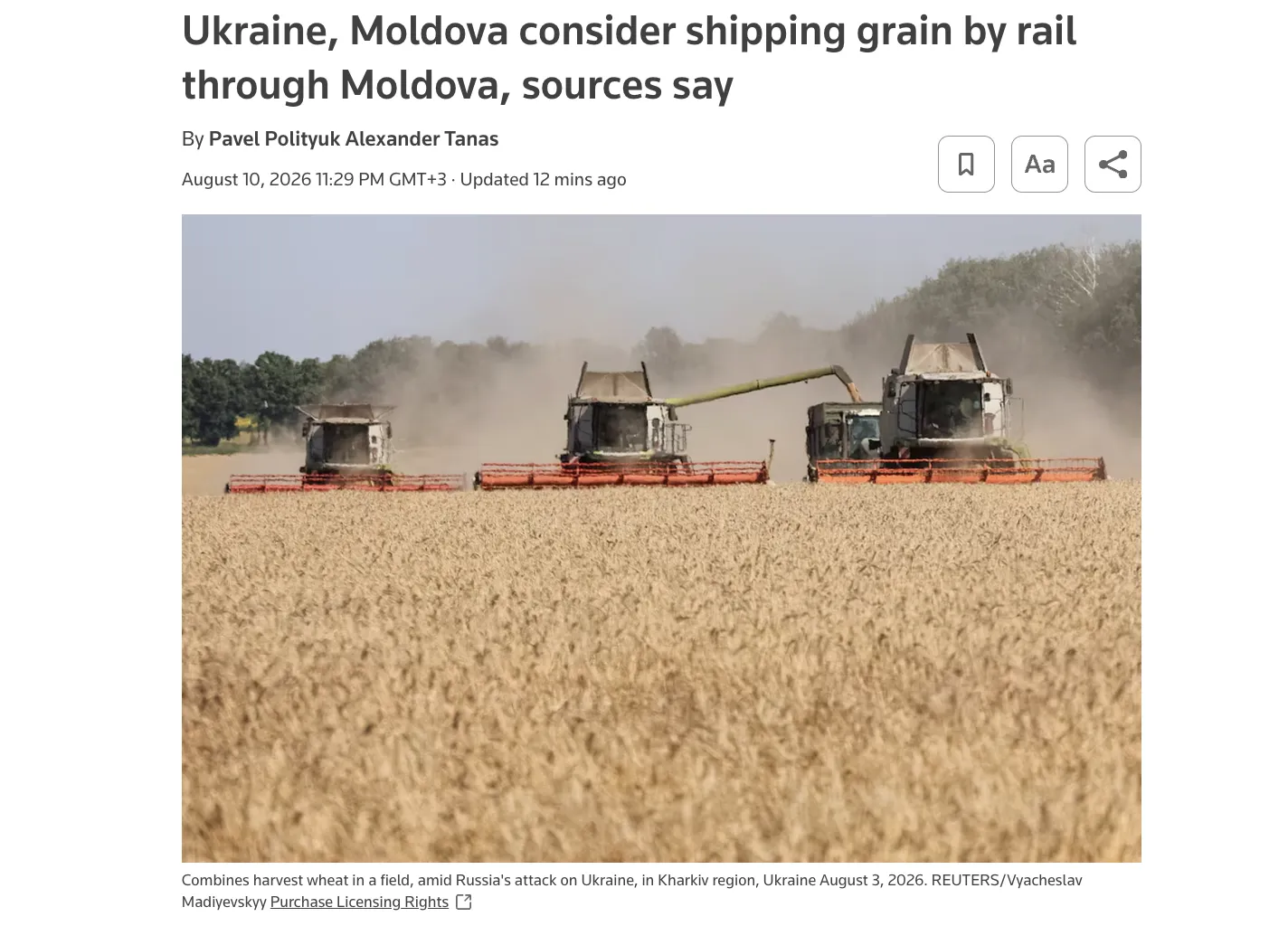 Ukraine is seeking an alternative route to export grain to the EU via Moldova — Reuters
