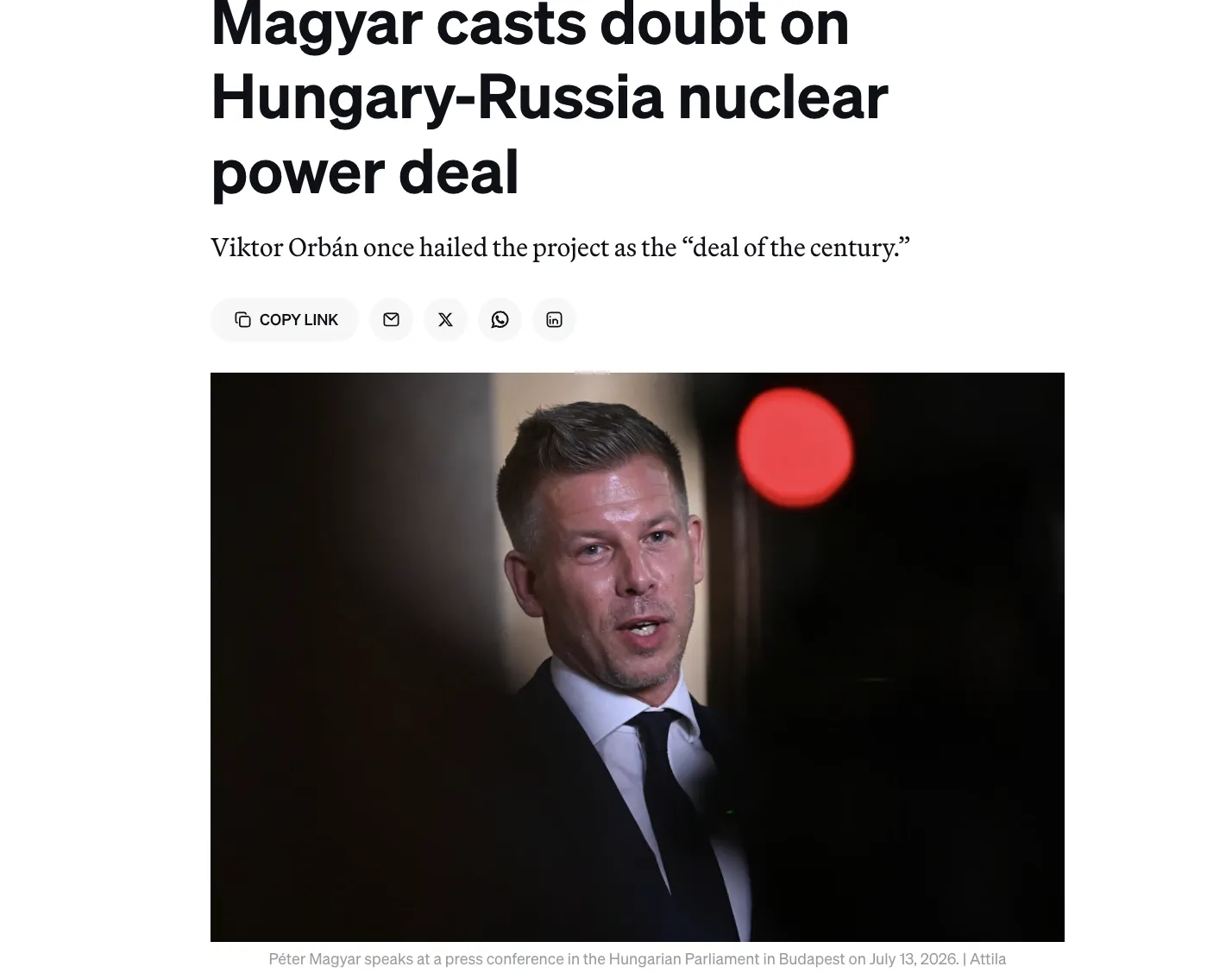 Hungarian Prime Minister Criticizes Agreement with Rosatom on the Paks Nuclear Power Plant – Politico