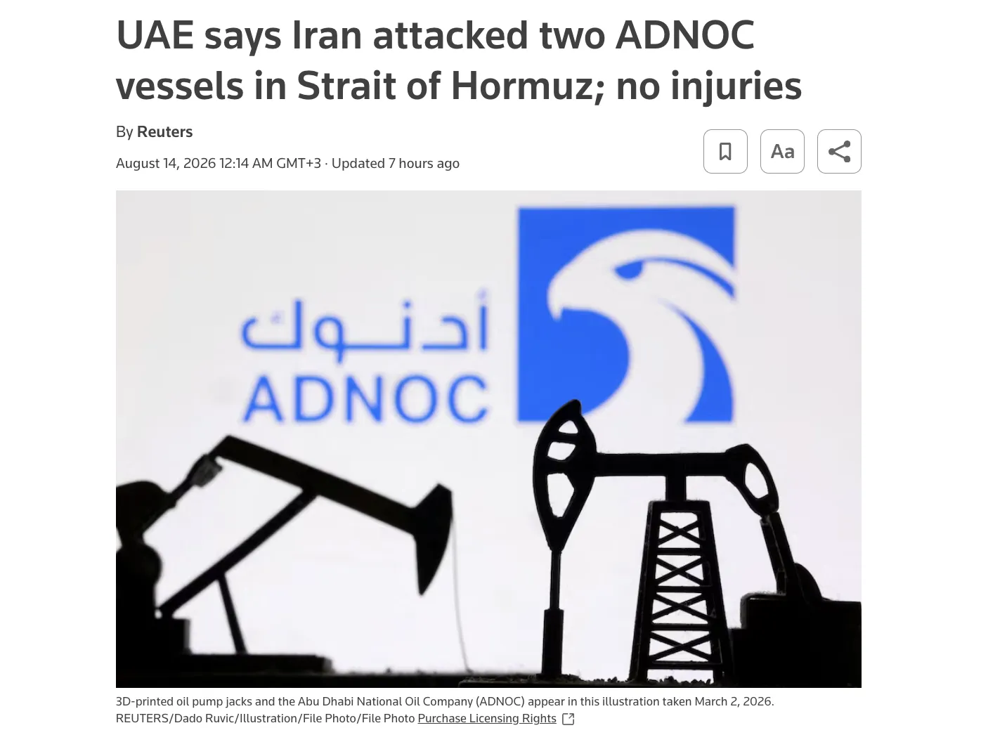 The UAE has accused Iran of attacking two ships — Reuters