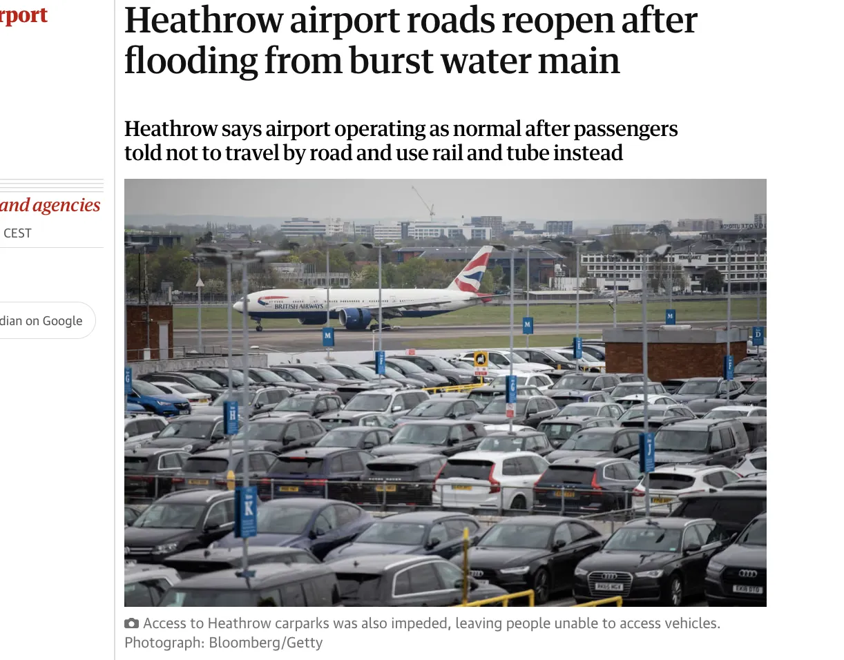 London's Heathrow Airport Flooded, Access to Terminals Restricted — The Guardian