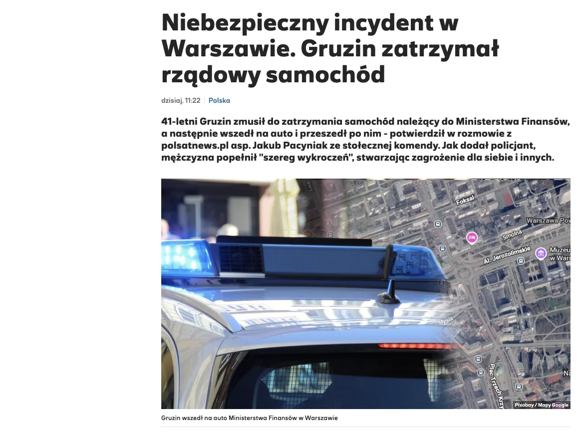 In Warsaw, a Georgian man stopped a government car and climbed onto the hood