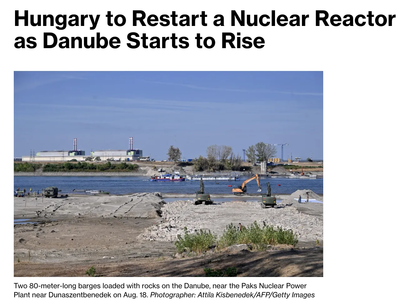 Hungary to Resume Operations at a Nuclear Power Plant Unit After the Danube Rises — Bloomberg