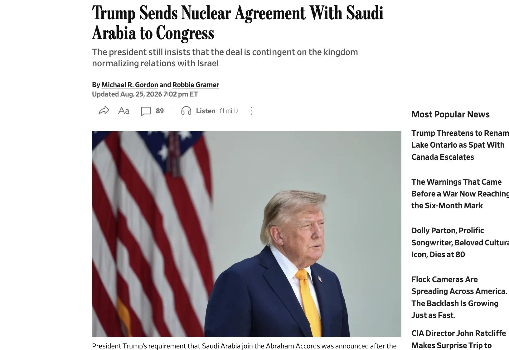 Трамп передав Конгресу 30-річну ядерну угоду із Саудівською Аравією — WSJ