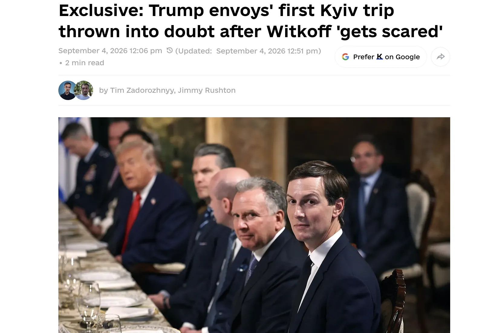 Поездка представителей Трампа — Виткоффа и Кушнера — в Киев оказалась под вопросом