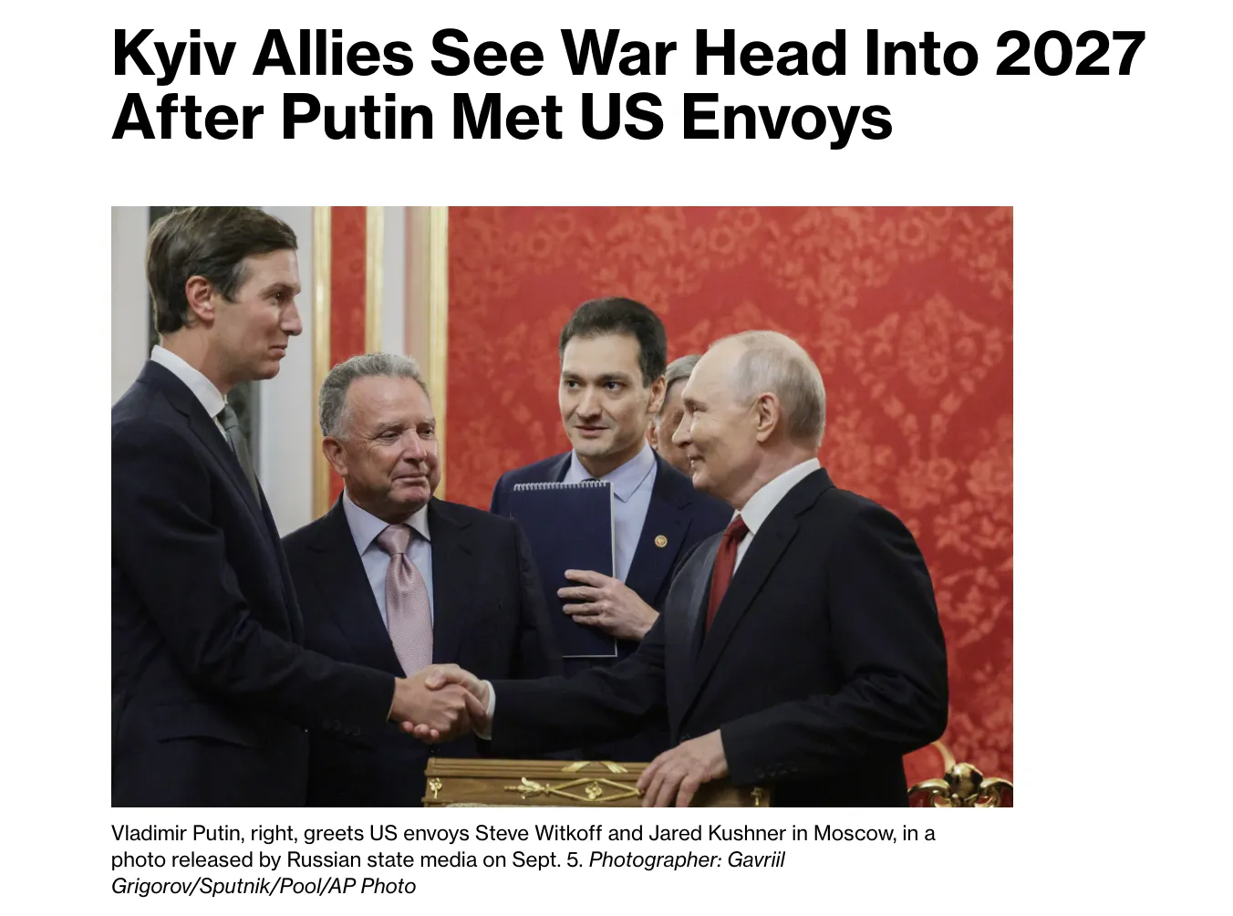 Путин заставил Виткоффа и Кушнера ждать встречи несколько часов — Bloomberg