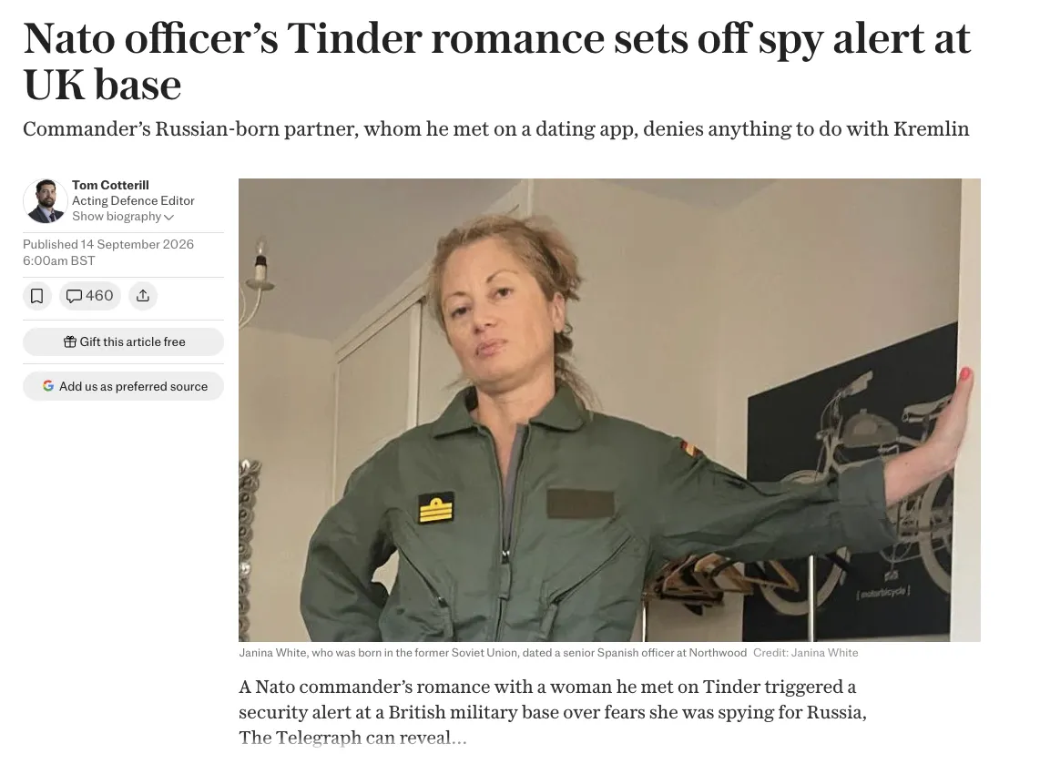 A NATO officer met a Russian woman on Tinder and invited her to a base in Britain
