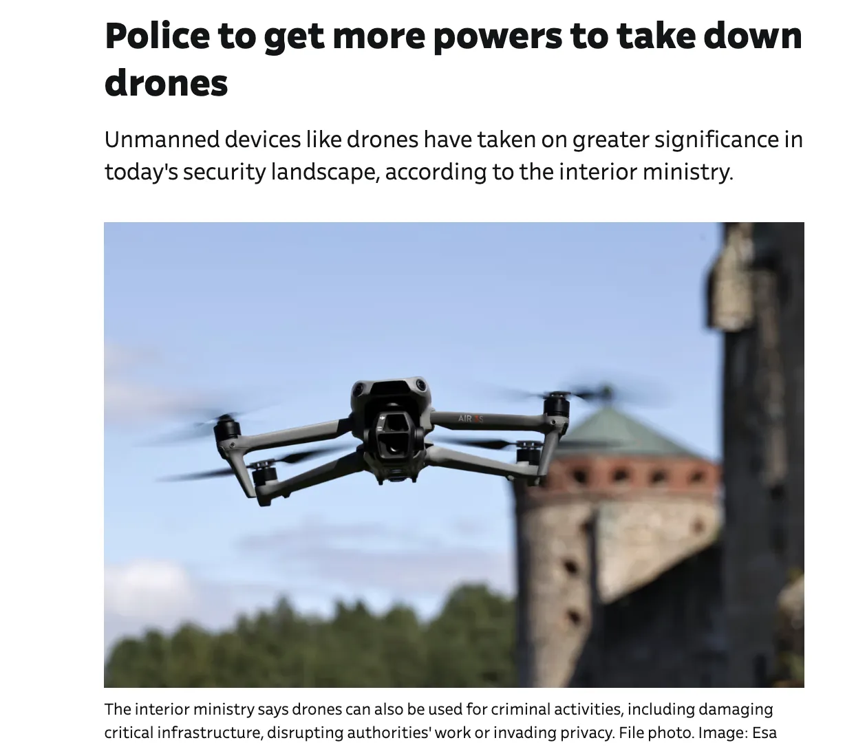 Finland plans to expand police powers regarding drones