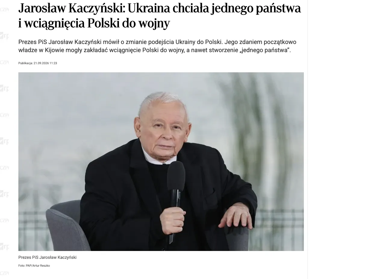 Качинський заявив про спробу України втягнути Польщу у війну з РФ